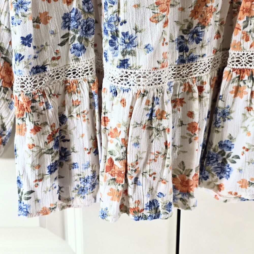 American Eagle Women L Floral Peplum Blouse Lace Cottagecore Prairie Boho Cute - Picture 6 of 12